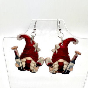 Wine Gnome Earrings - Wine Earrings - Wine Bottle Earrings - Wine Glass Earrings